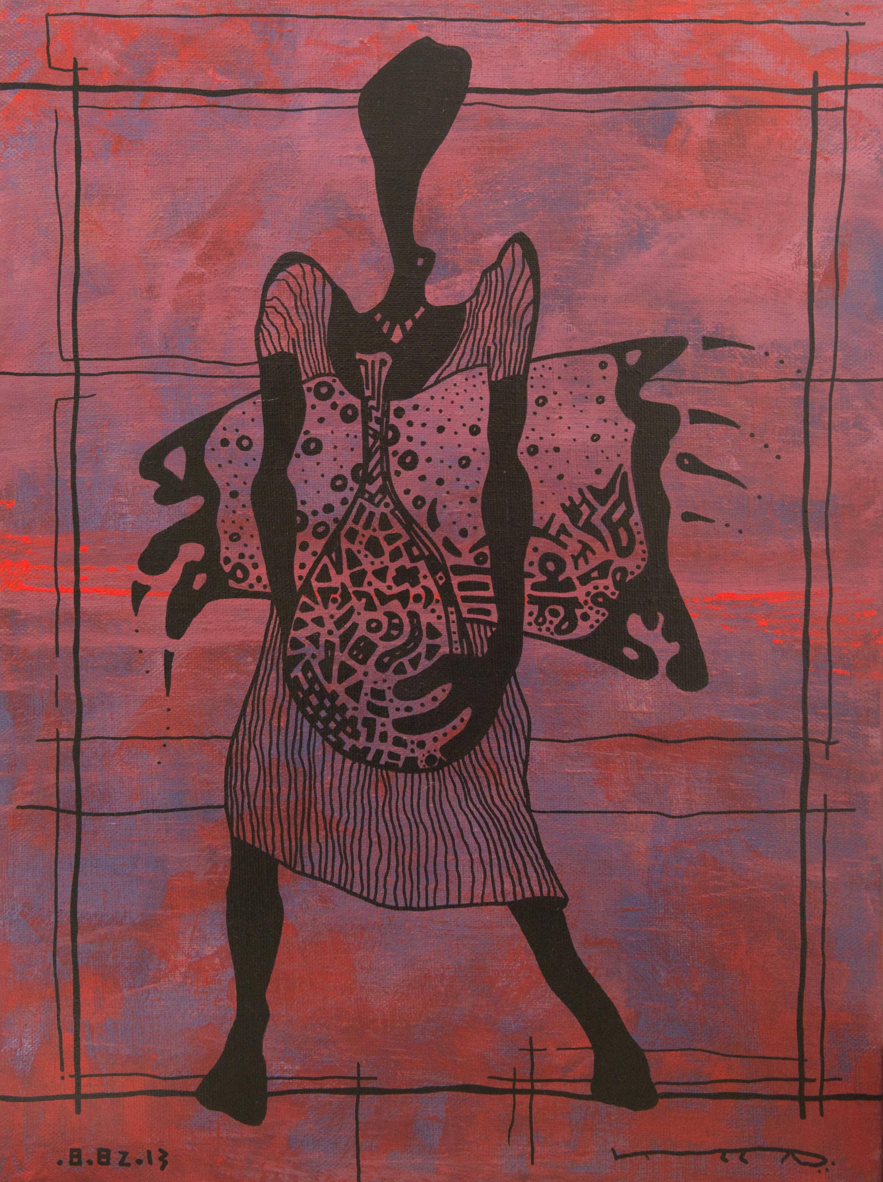 Yuriy Zakordonets Portrait Painting - Dana, Contemporary Abstract Art Painting Canvas Tribal Woman Portrait Purple