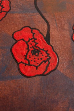 Still Life, Modern Surrealist Art Floral Painting Canvas Red Poppies Flowers