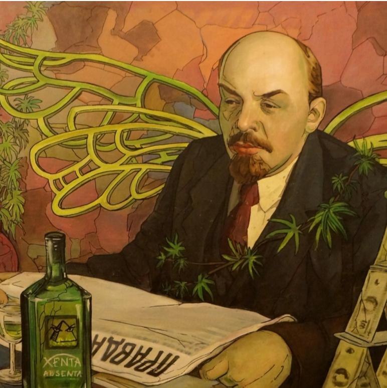 True Leader, Contemporary Social Realist Art Political Portrait Humor Green Red - Painting by Yuriy Zakordonets