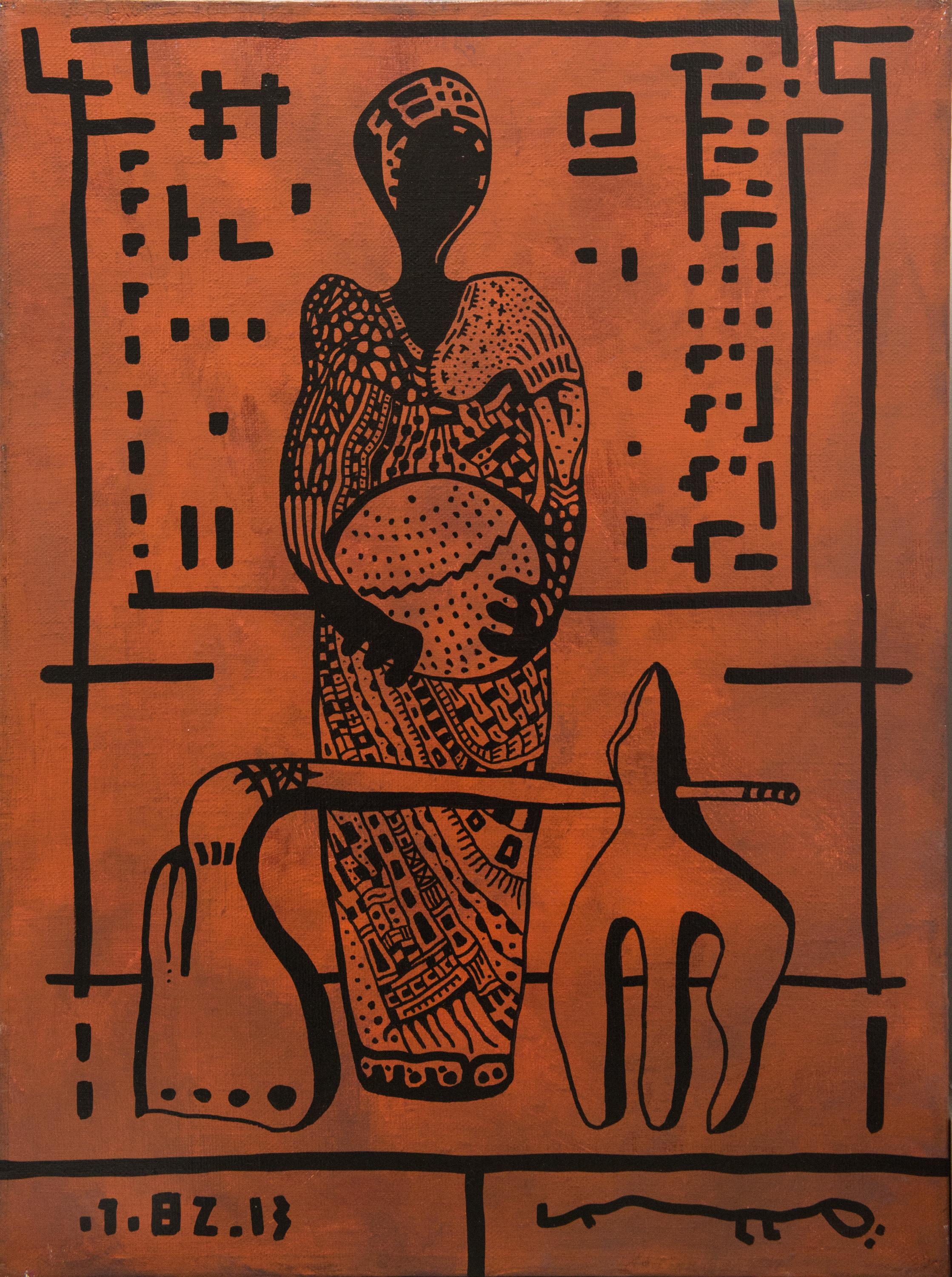 Yuriy Zakordonets Portrait Painting - Venus, Contemporary Abstract Art Painting Canvas Portrait Orange Brown Graphic