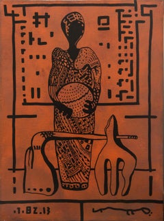 Venus, Contemporary Abstract Art Painting Canvas Portrait Orange Brown Graphic