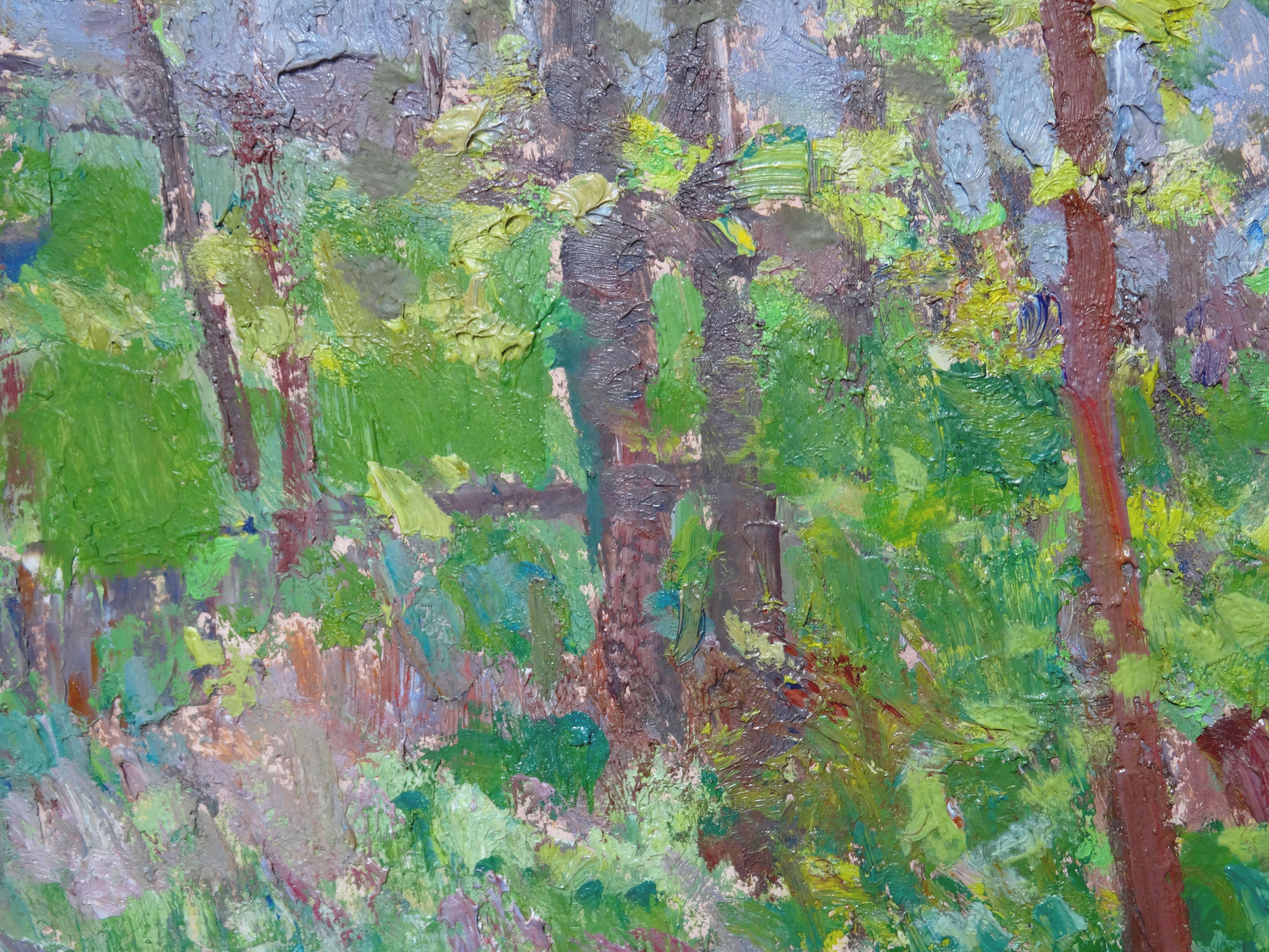 I verdi stanno fiorendo. Cartone, olio, 48x67 cm - Painting Impressionismo di Yuriy Zvyozdkin