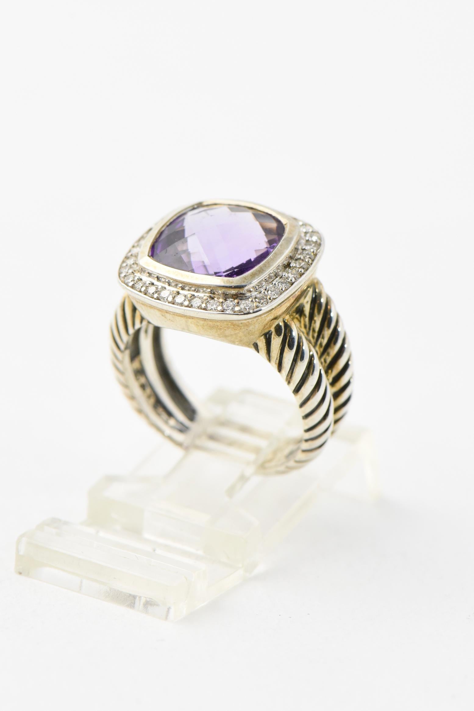 Yurman Amethyst Diamond Sterling Albion Ring In Good Condition For Sale In Miami Beach, FL