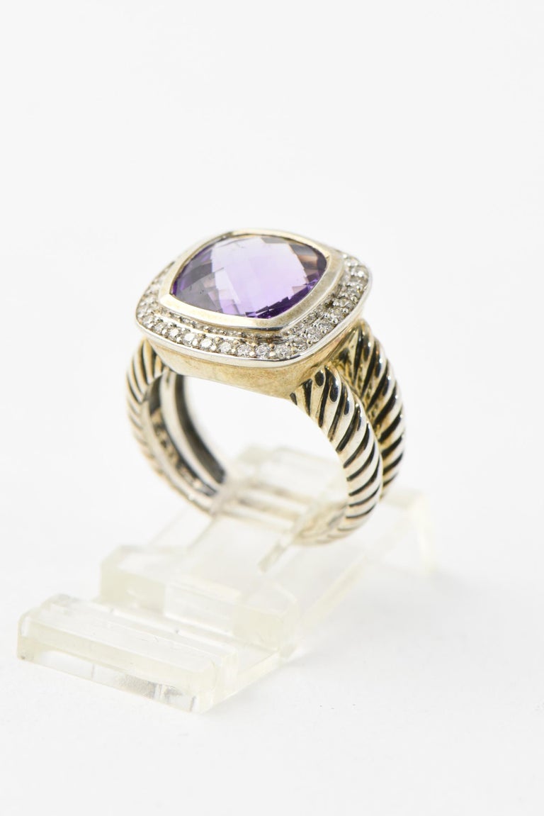 Yurman Amethyst Diamond Sterling Albion Ring In Excellent Condition For Sale In Miami Beach, FL