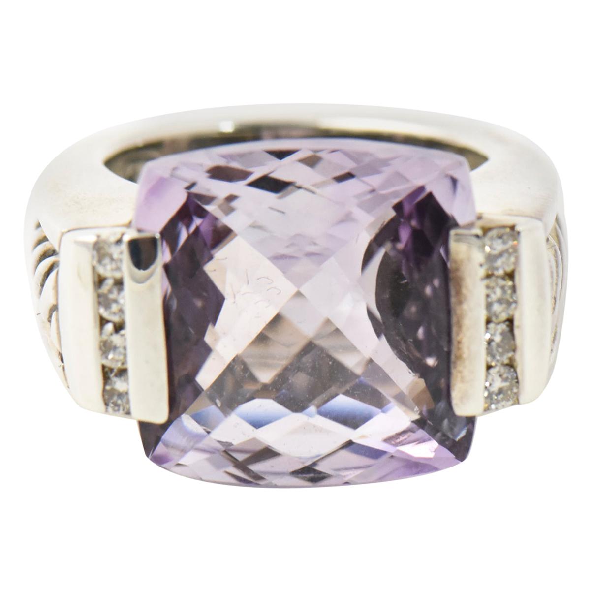 Yurman Amethyst Diamond Sterling Silver Deco Cable Cocktail Ring