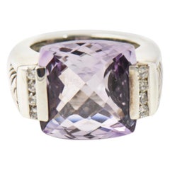 Antique Yurman Amethyst Diamond Sterling Silver Deco Cable Cocktail Ring