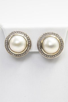 Yurman Cerise Mabe Pearl Diamond Sterling Silver Cable Clip on Button Earrings