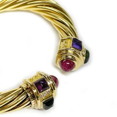Yellow Gold Multi-Gemstone Cable Cuff