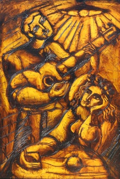 "A Time For Her" by Yuroz, 60"x40", Original Oil on Panel, Monochromatic Sepia