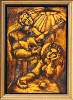 "A Time For Her" by Yuroz, 60"x40", Original Oil on Panel, Monochromatic Sepia