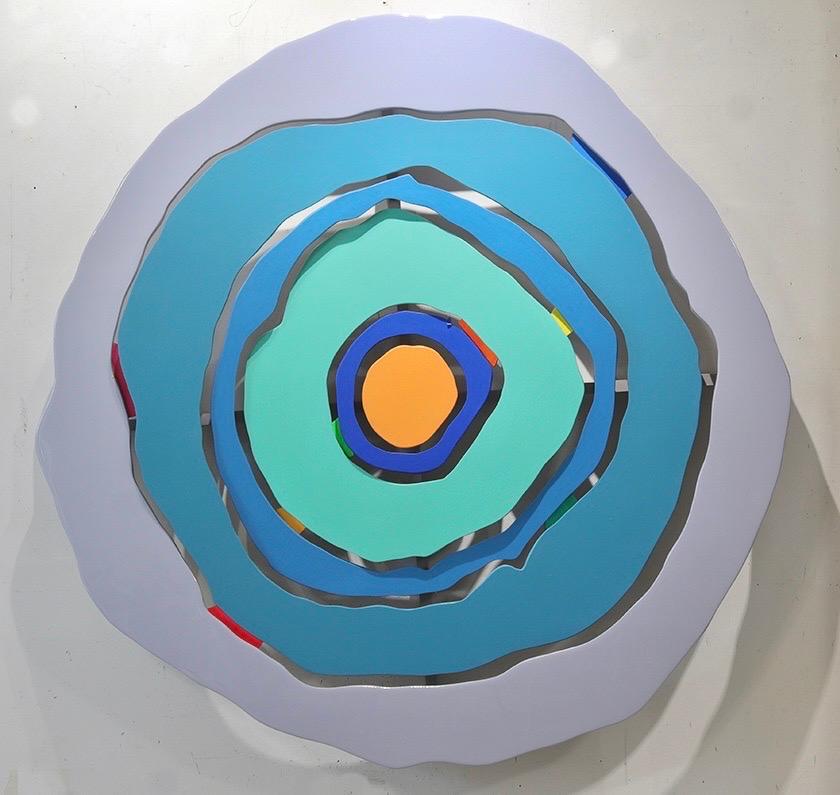 Yury Darashkevich Abstract Painting - “Stellar Waves #5”  Acrylic on Wood Assemblage Painting  (48 x 49)