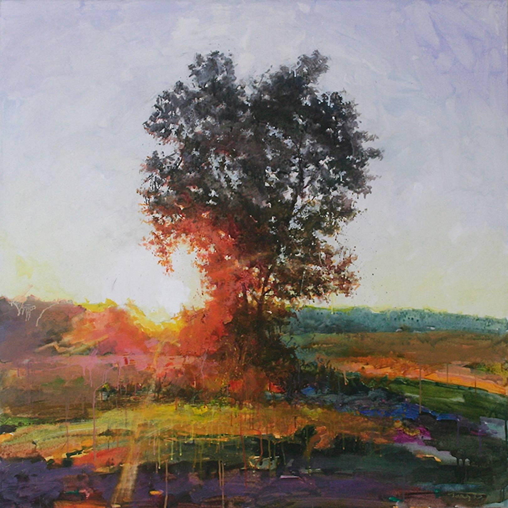 Yury Darashkevich Landscape Painting - Sun Catcher Landscape with Tree