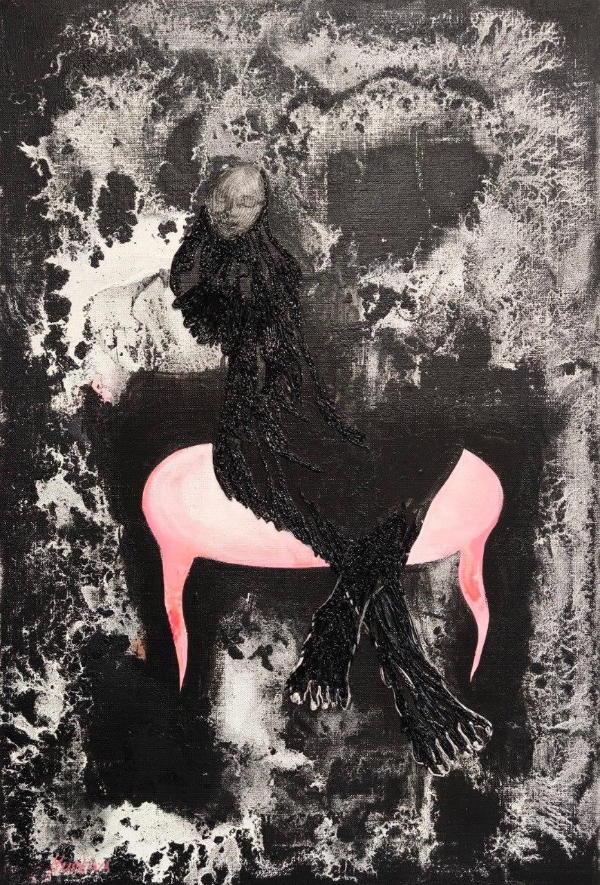 She-wolf. 60x40cm. canvas, acrylic, plastic