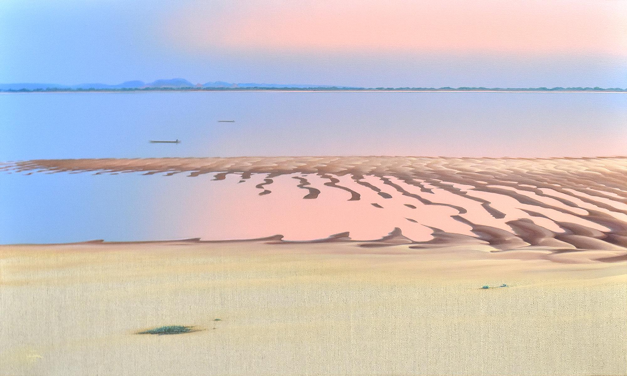 Curling Sand. Landscape Painting. Sunset. Minimalism. Beach. Sand. Horizon - Mixed Media Art by Yuttana Chompupuen