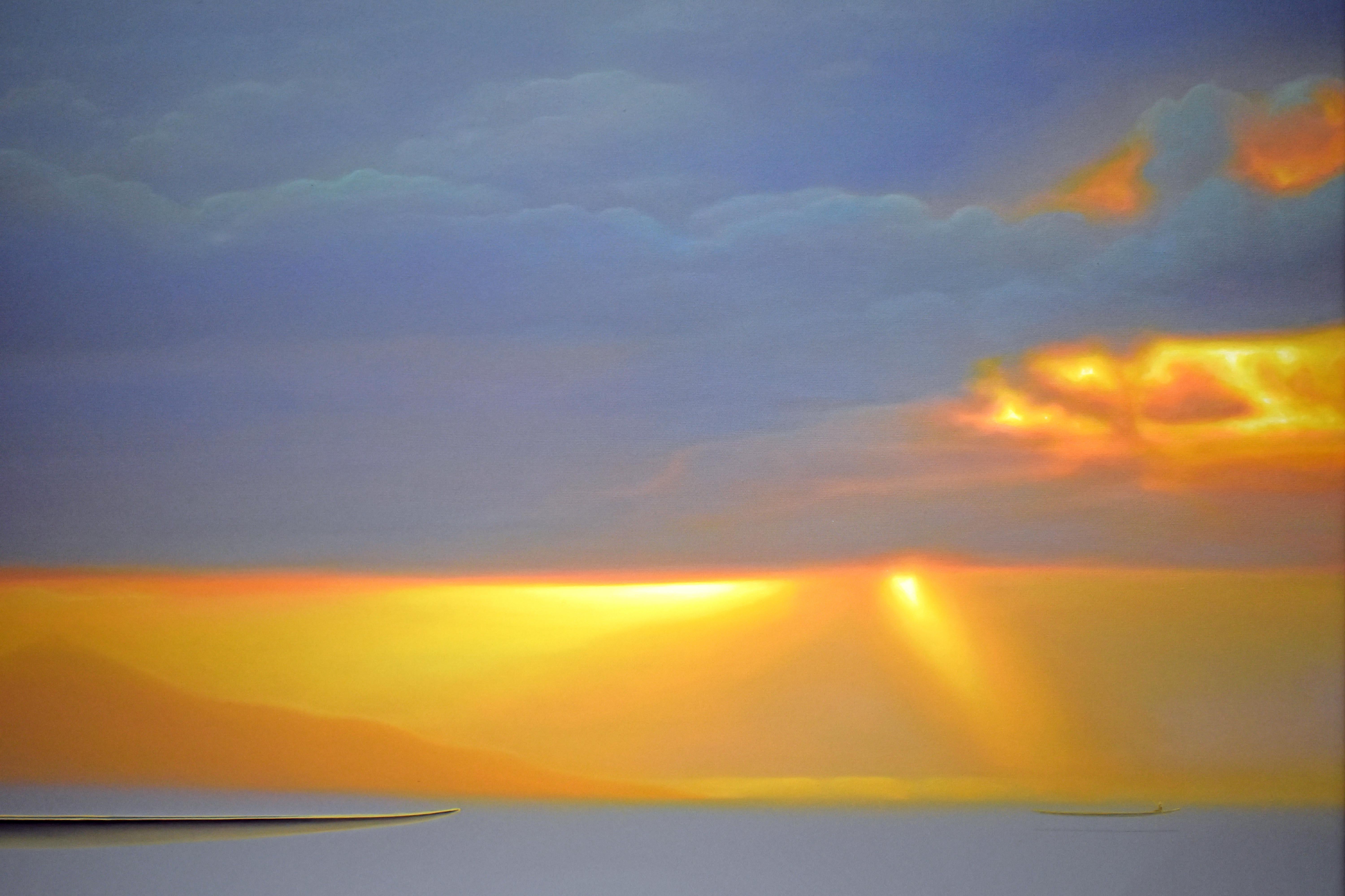 Dreamscape V32. Landscape Painting. Sunset. Minimalism. Boat on water. Sea. Sky 1