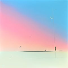 Dreamscape V35. Landscape Painting. Minimalism. Boat on water. Colourful Sky