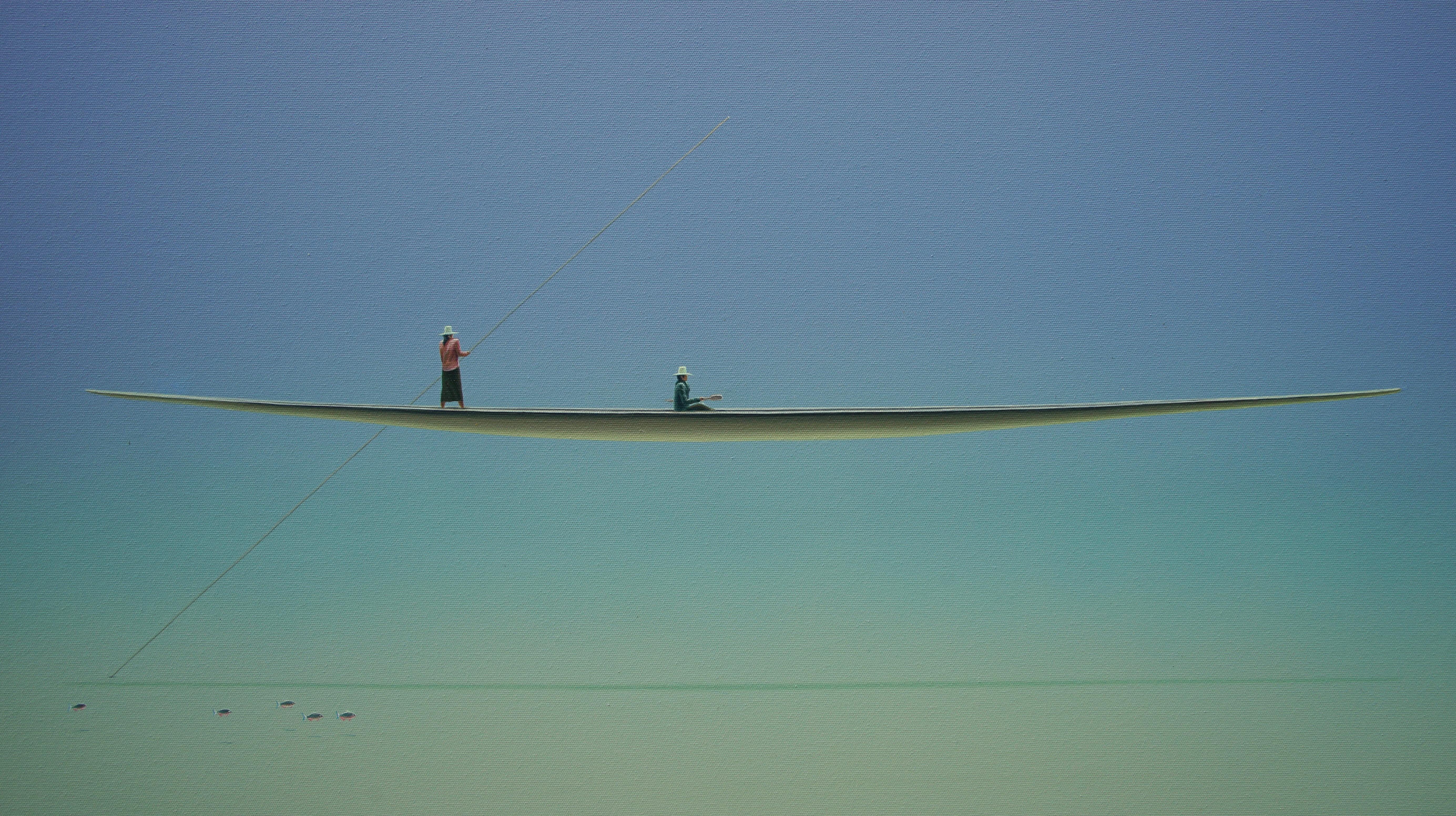 Dreamscape V89 Tranquila calma Paisaje acuático Paisaje tranquilo Serenidad Paz Minimalismo - Landscape Painting Azul de Yuttana Chompupuen