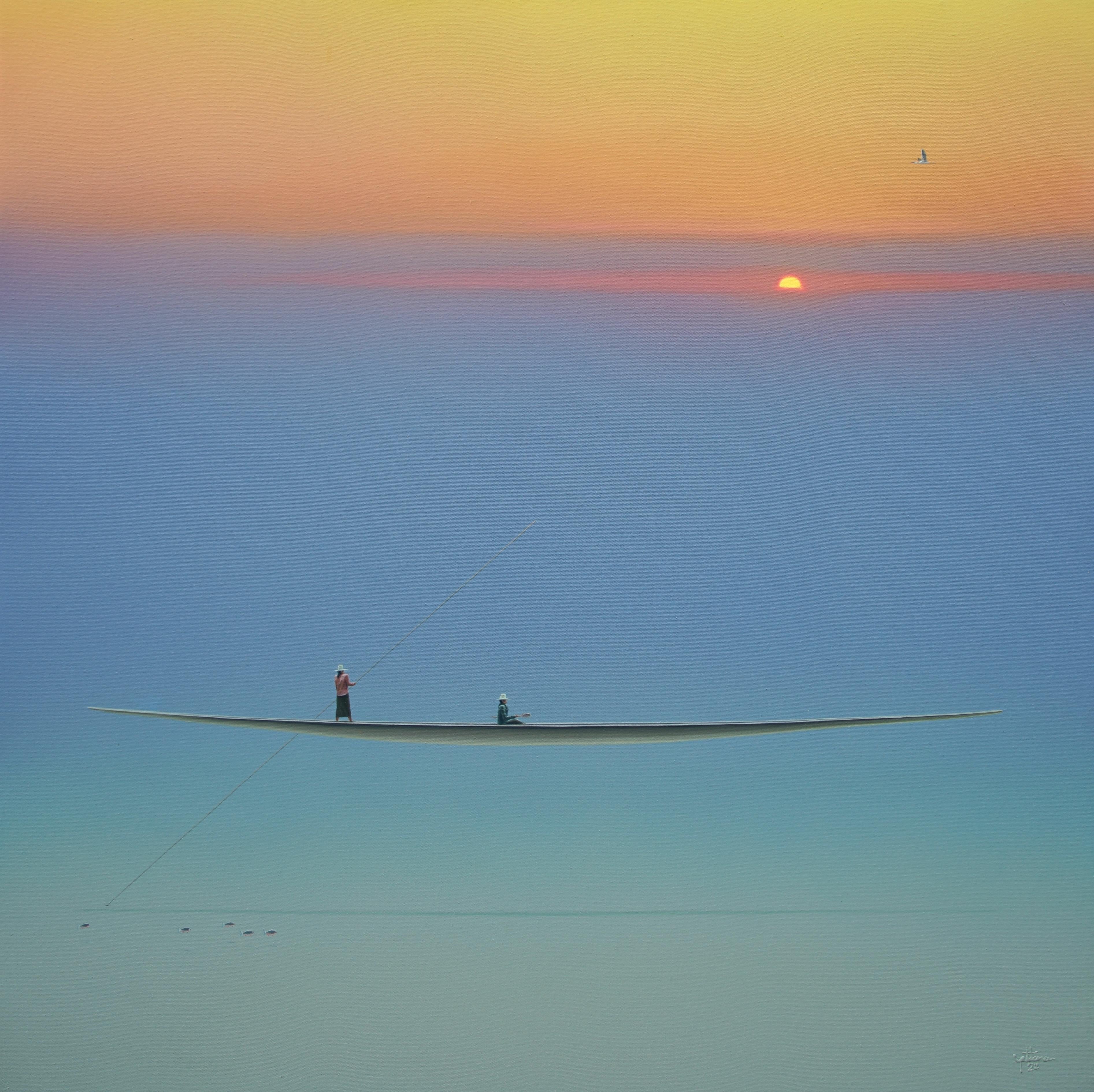 Landscape Painting de Yuttana Chompupuen - Dreamscape V89 Tranquila calma Paisaje acuático Paisaje tranquilo Serenidad Paz Minimalismo