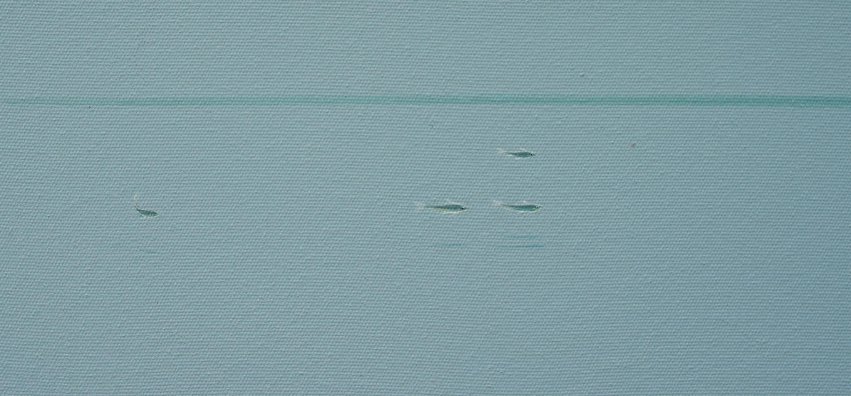 Dreamscape V90. Quiet tranquille paysage aquatique, sérénité et minimalisme - Bleu Landscape Painting par Yuttana Chompupuen