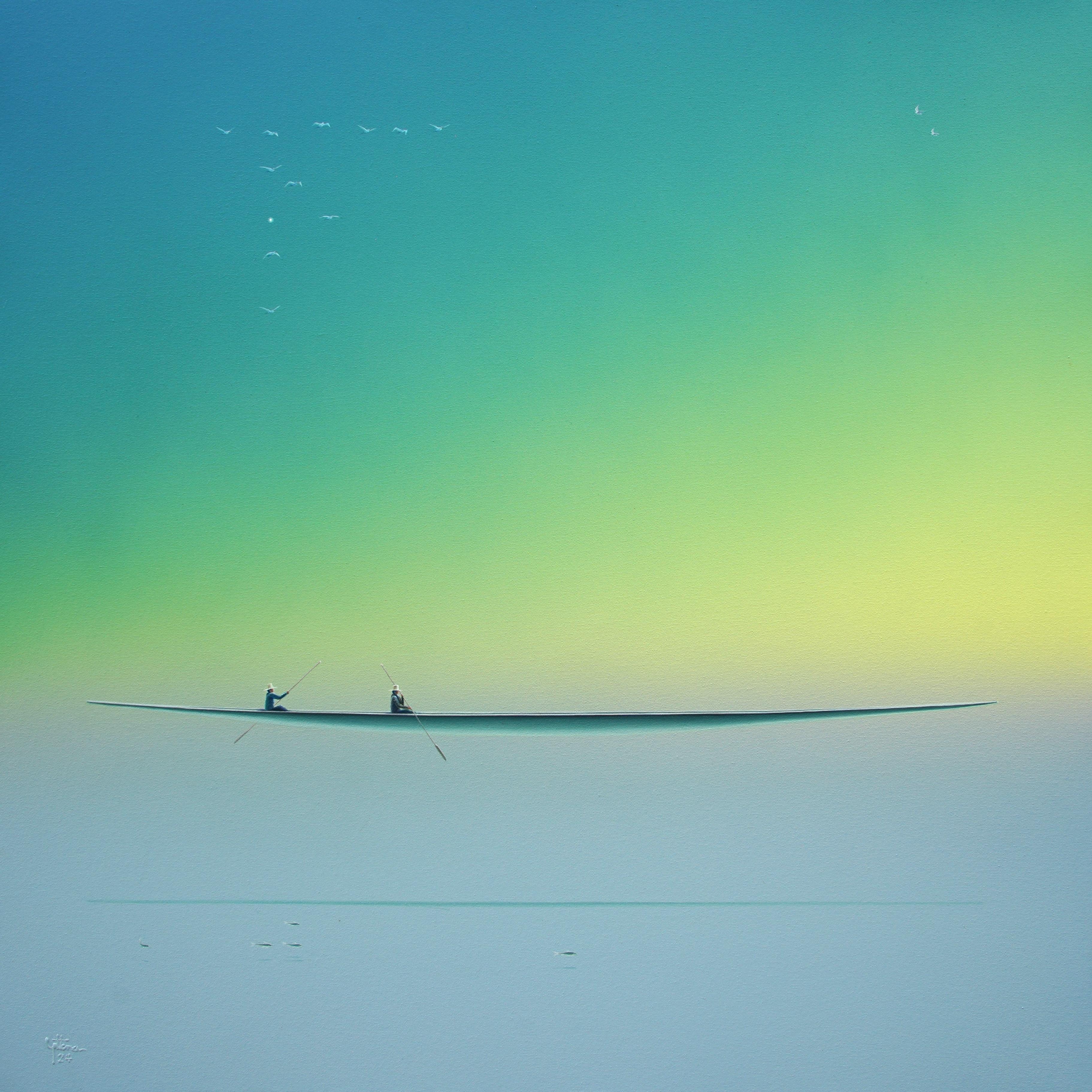 Landscape Painting Yuttana Chompupuen - Dreamscape V90. Quiet tranquille paysage aquatique, sérénité et minimalisme
