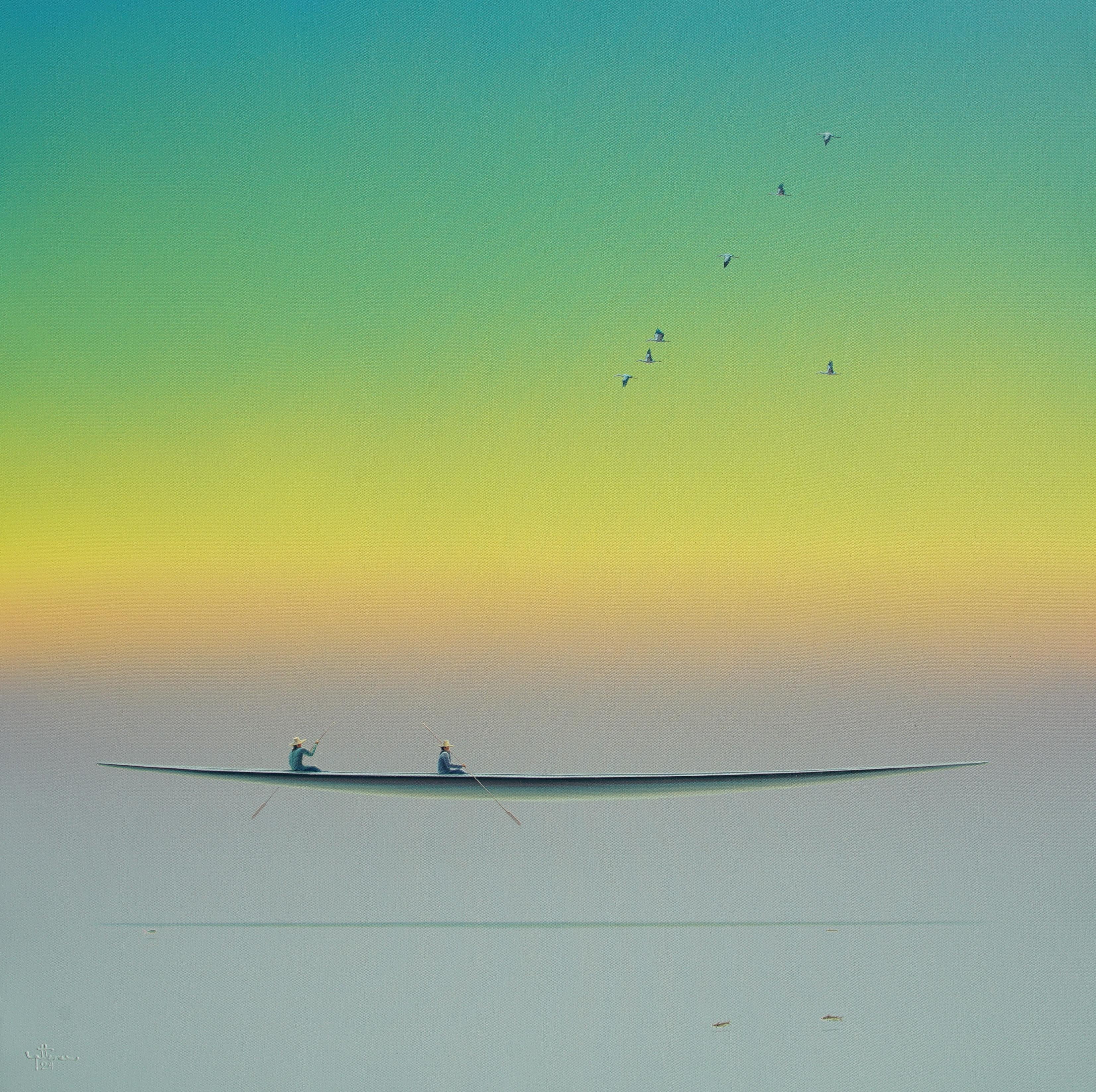 Dreamscape V96 Paesaggio acquatico Minimalismo Tranquillo Scenario Serenità Pace - Mixed Media Art Naturalismo di Yuttana Chompupuen