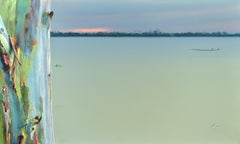 Eucalyptus V2.  Landscape Painting. Tree. Horizon. Sea. Sunset. Sky. Boat