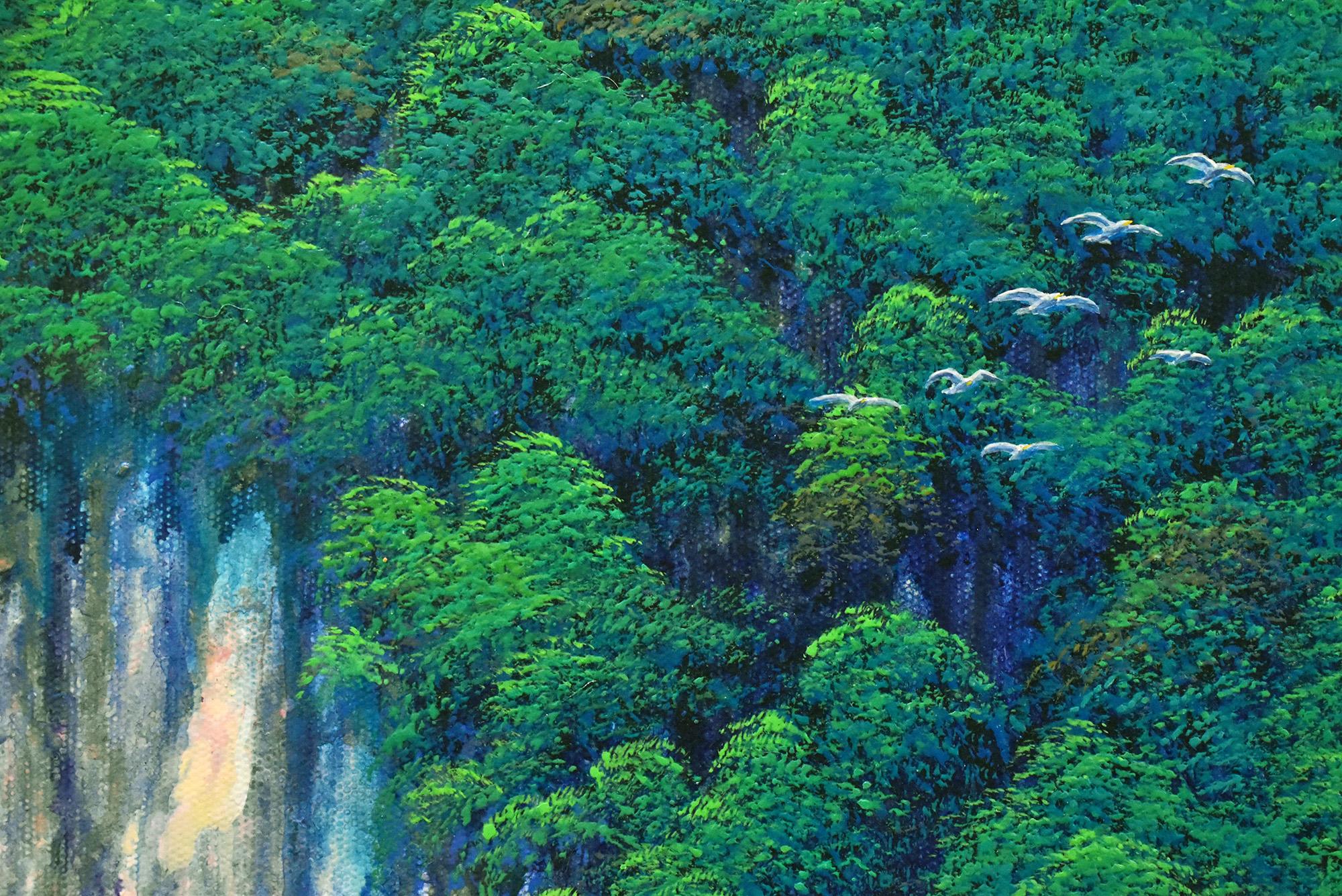Limestone Mountain V6. Landschaft Wasserlandschaft Nature Cliff Serenity Tranquil Peace – Painting von Yuttana Chompupuen