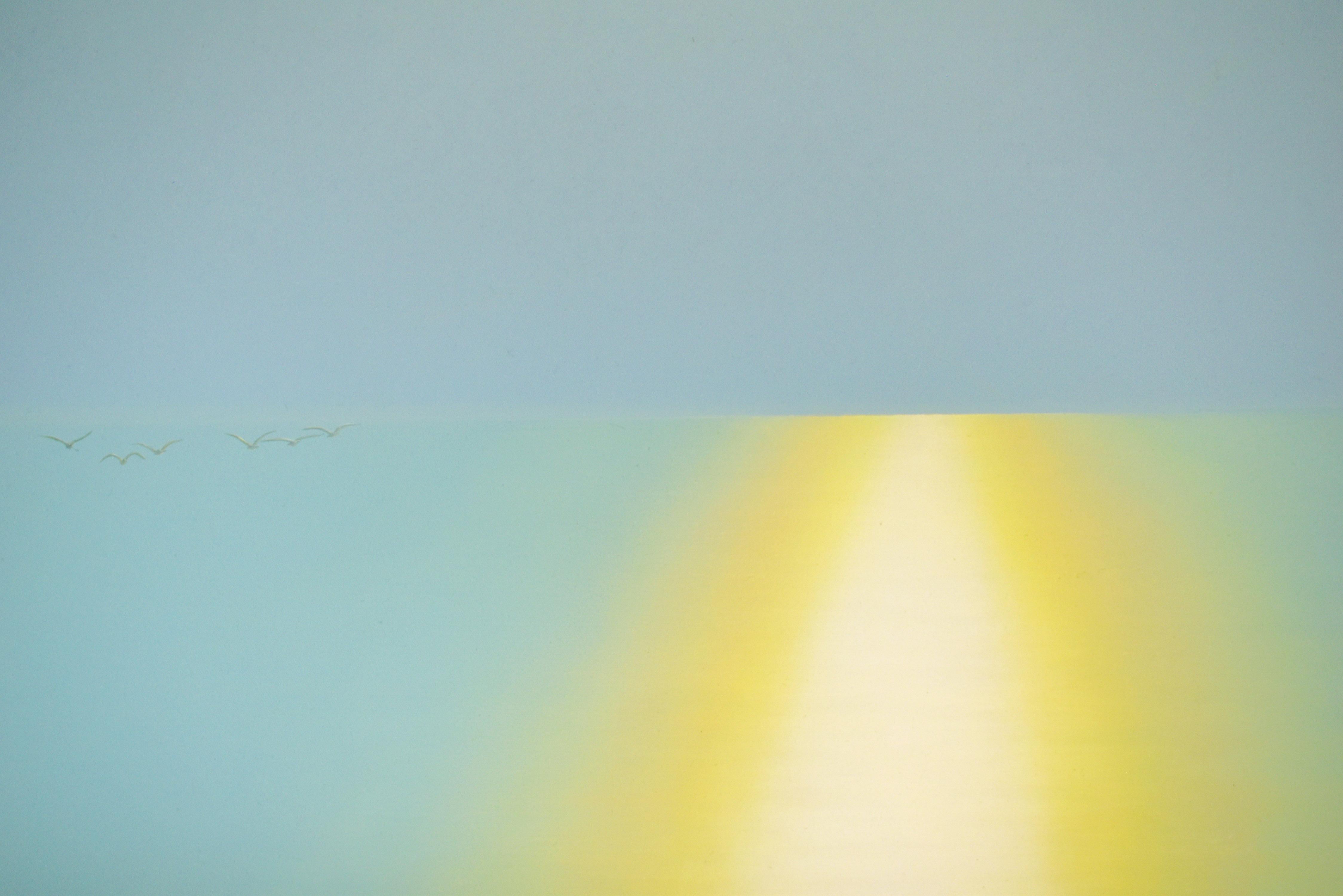 Stillness V2. Landscape Painting. Sunset. Minimalism. Boat on water. Sky. Ocean 1