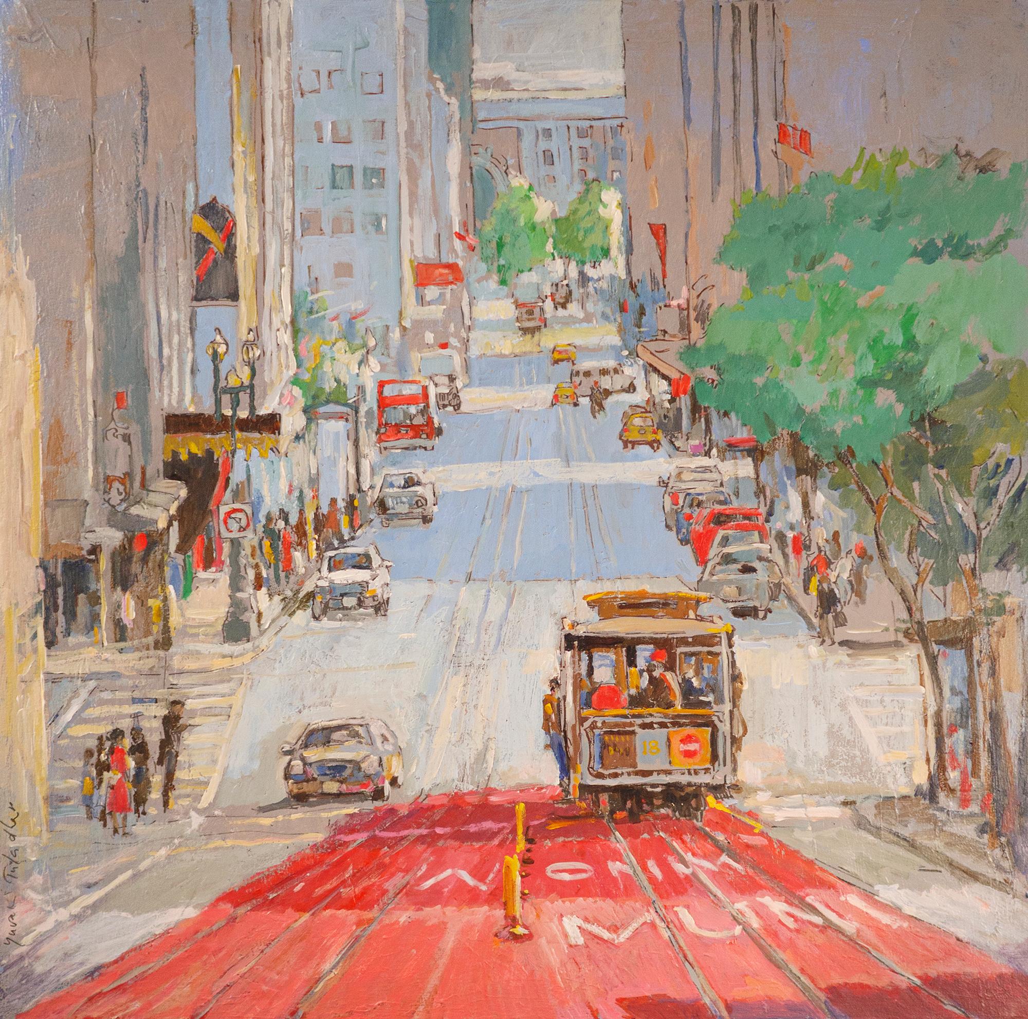 Cable Car No. 18 on Powell Street, Original Painting - Art by Yuvak Tuladhar
