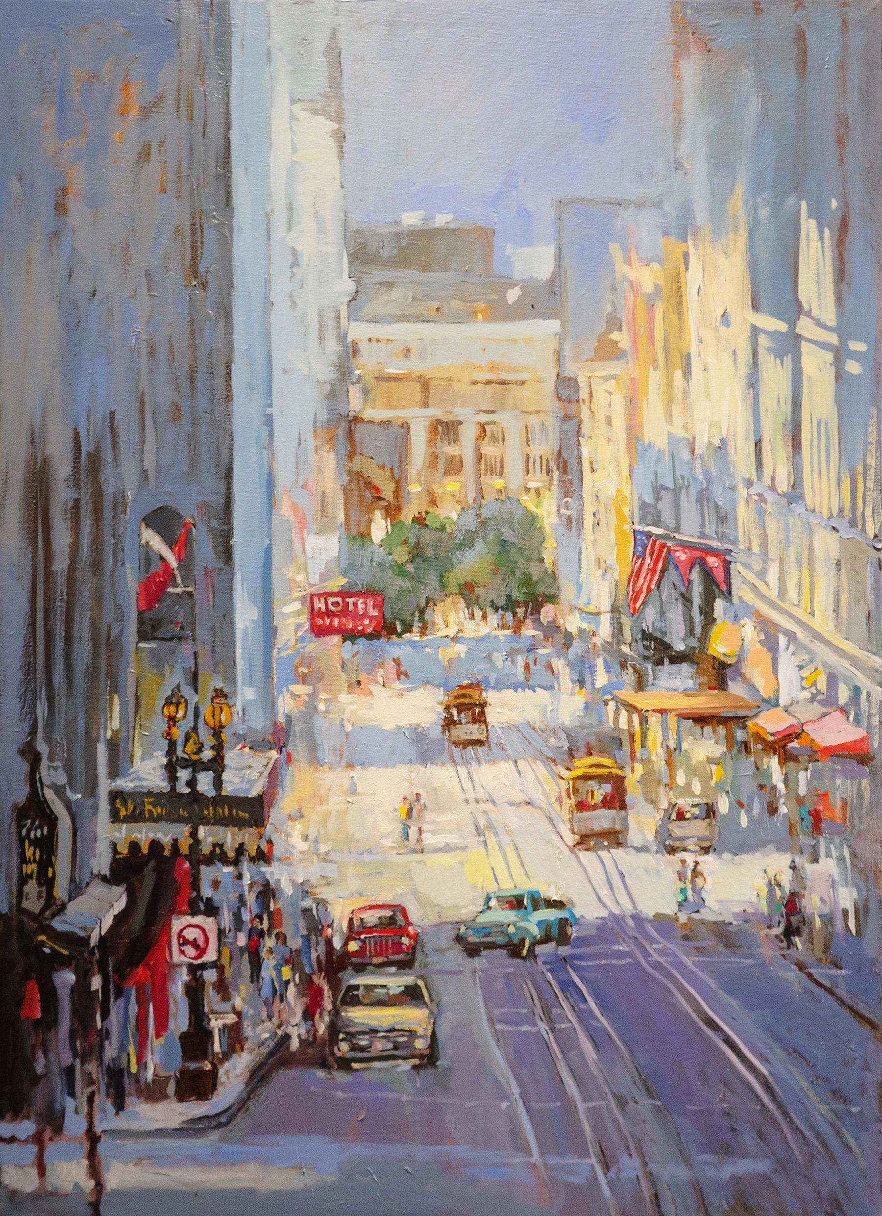 Powell Street near Union Square, Oil Painting - Art by Yuvak Tuladhar