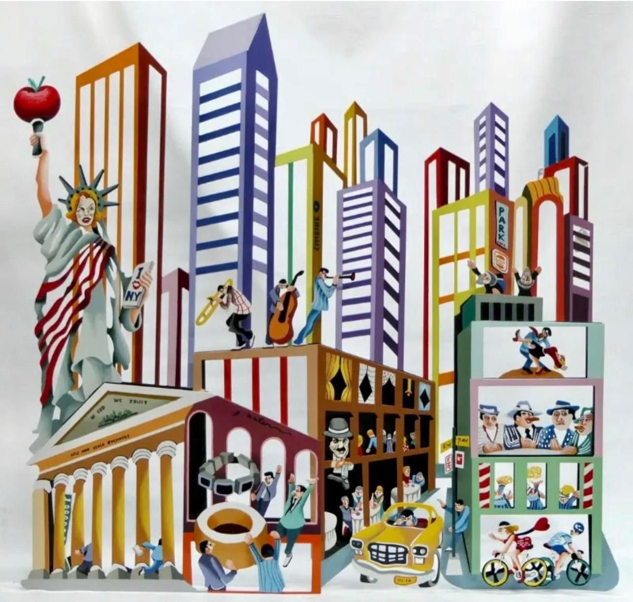 Grande sculpture murale en métal suspendue 3D Peinture Pop Art fantaisiste de New York  - Sculpture de Yuval Mahler
