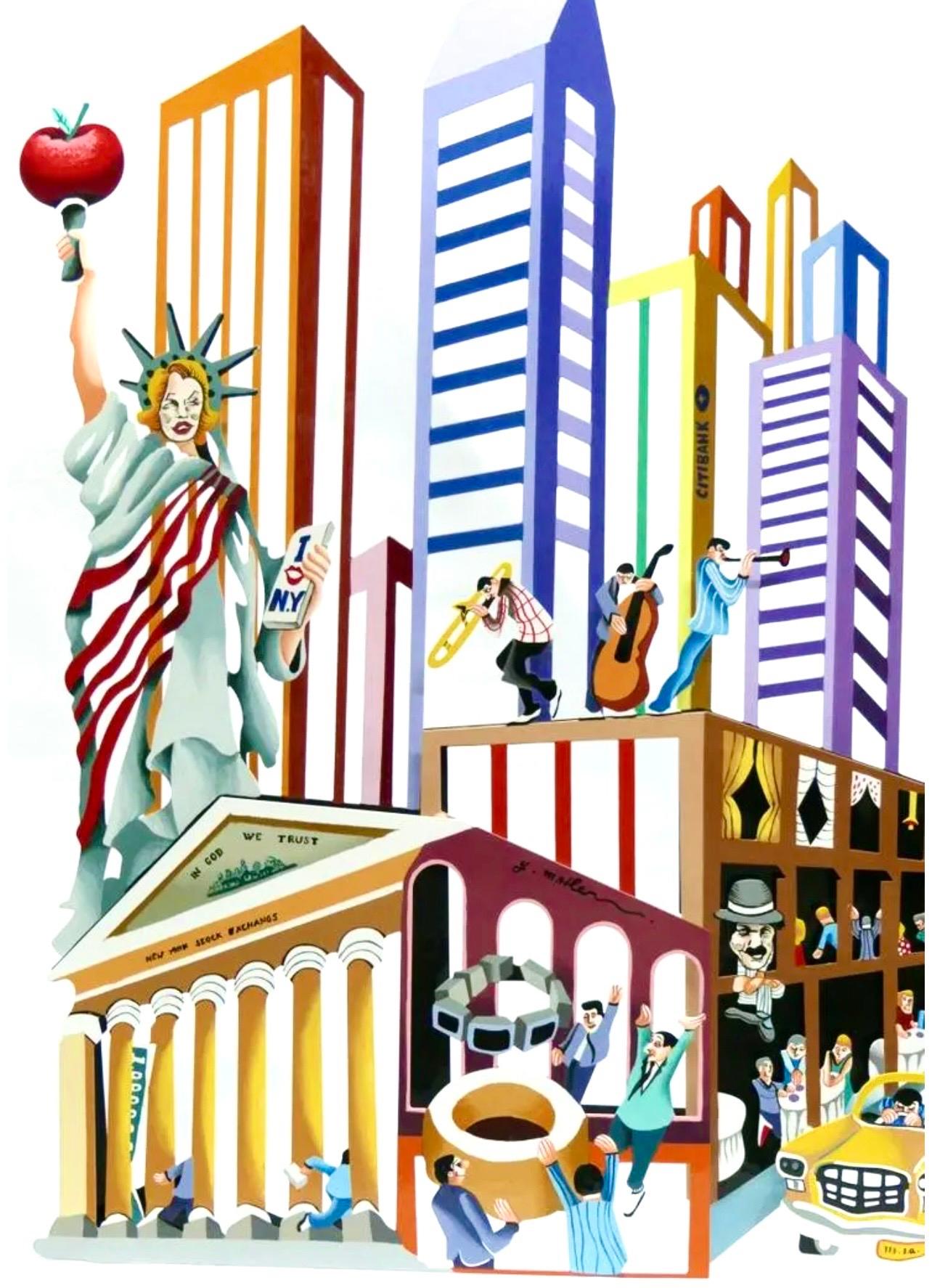 Große Metall-Skulptur Wandbehang 3D Malerei New York City Whimsical Pop Art (Pop-Art), Painting, von Yuval Mahler