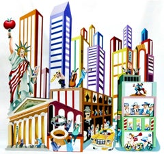 Large Metal Sculpture Wall Hanging 3D Painting New York City Whimsical Pop Art 