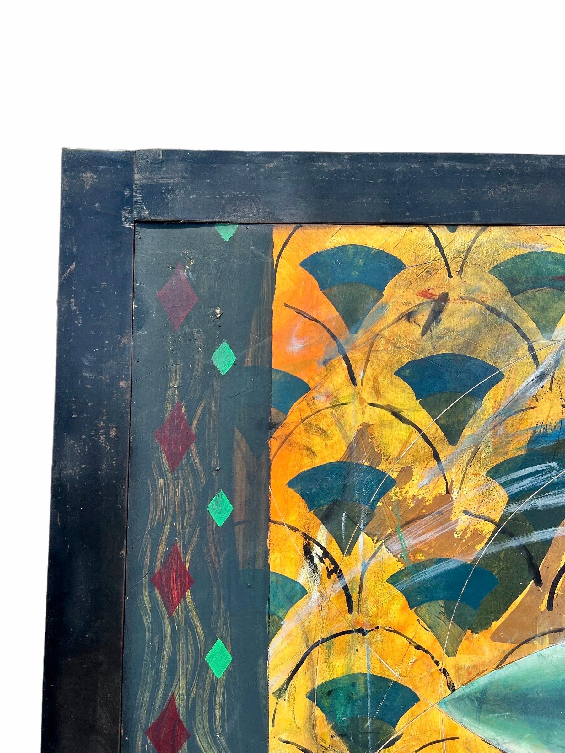 Large Israeli Abstract Pattern & Decoration Oil Painting Yuval Shaul Steel Frame For Sale 3