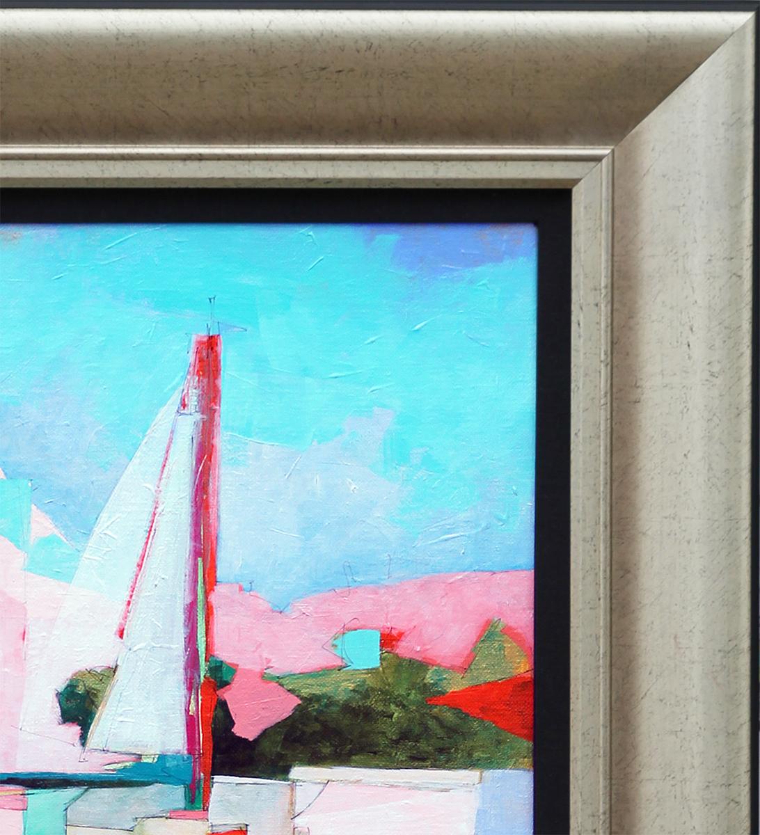 Peach, pink, blue, and green-toned painting by 
