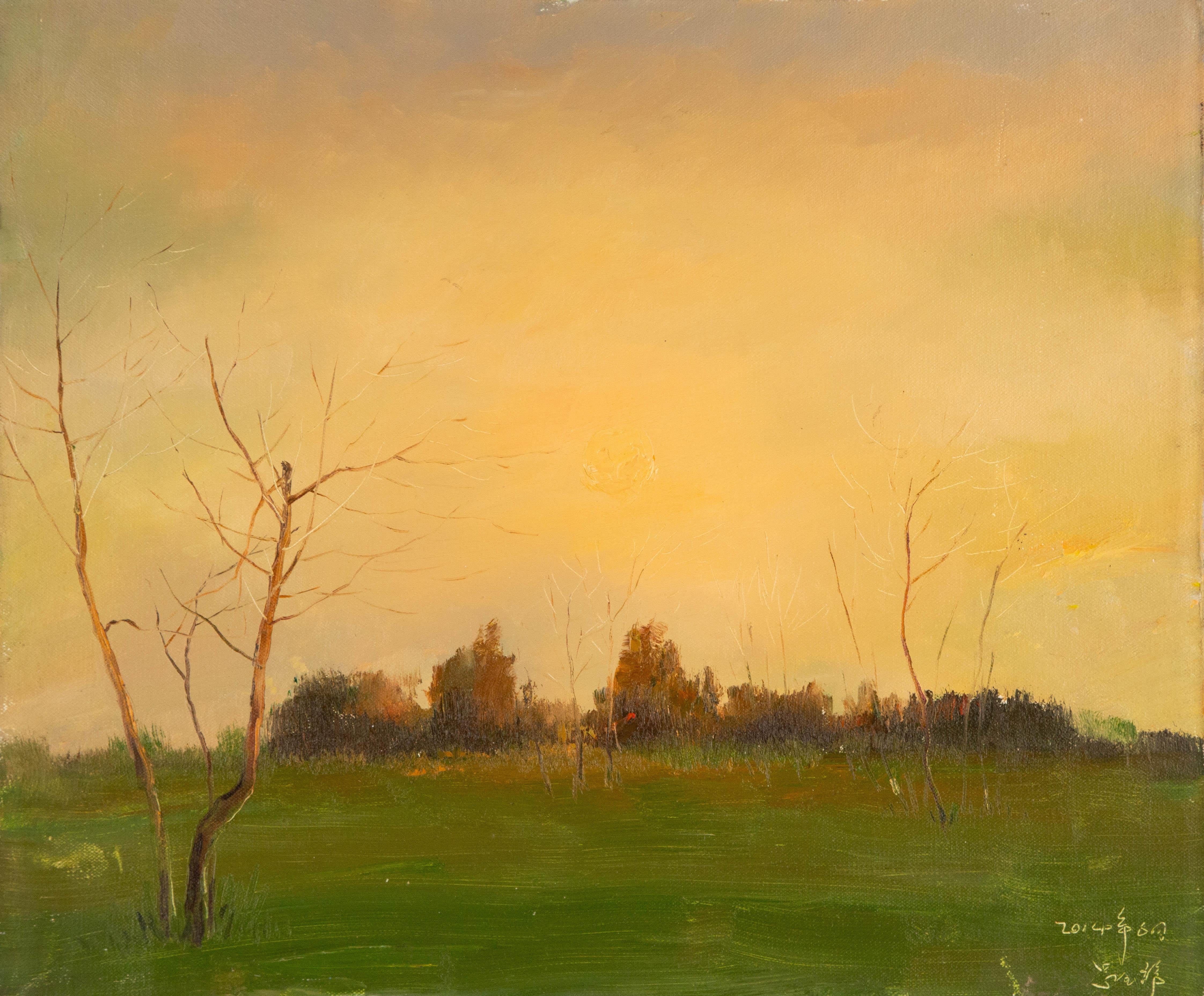 YuXiang Lv Landscape Original Oil On Canvas "Rising Sun"