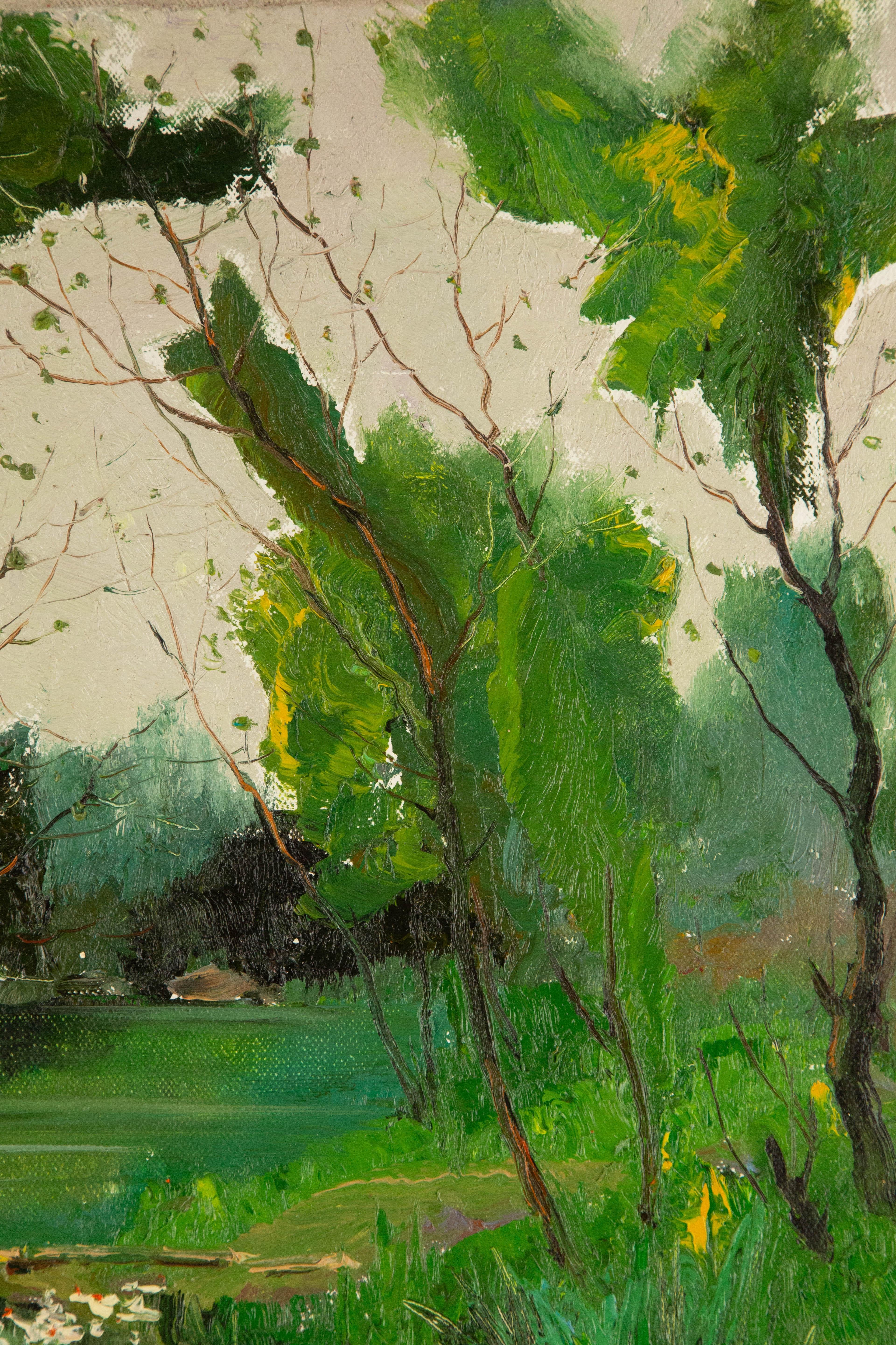  Title: Warm Spring Day
 Medium: Oil on canvas
 Size: 23 x 19 inches
 Frame: Framing options available!
 Condition: The painting appears to be in excellent condition.
 Note: This painting is unstretched
 Year: 2014
 Artist: YuXiang Lv
 Signature: