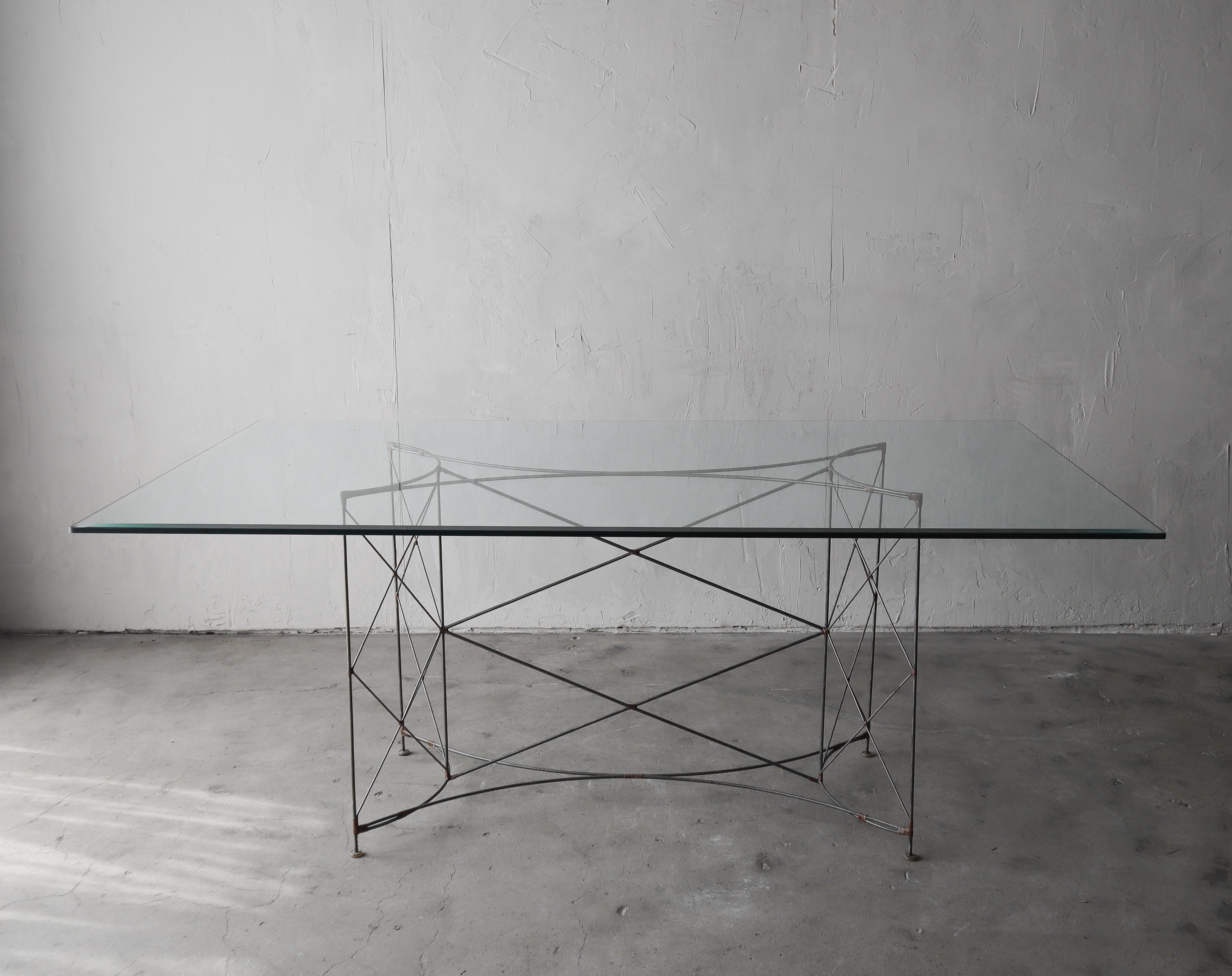 Minimalist Yuzura Yamakawa Steel Wire and Rattan Dining Set