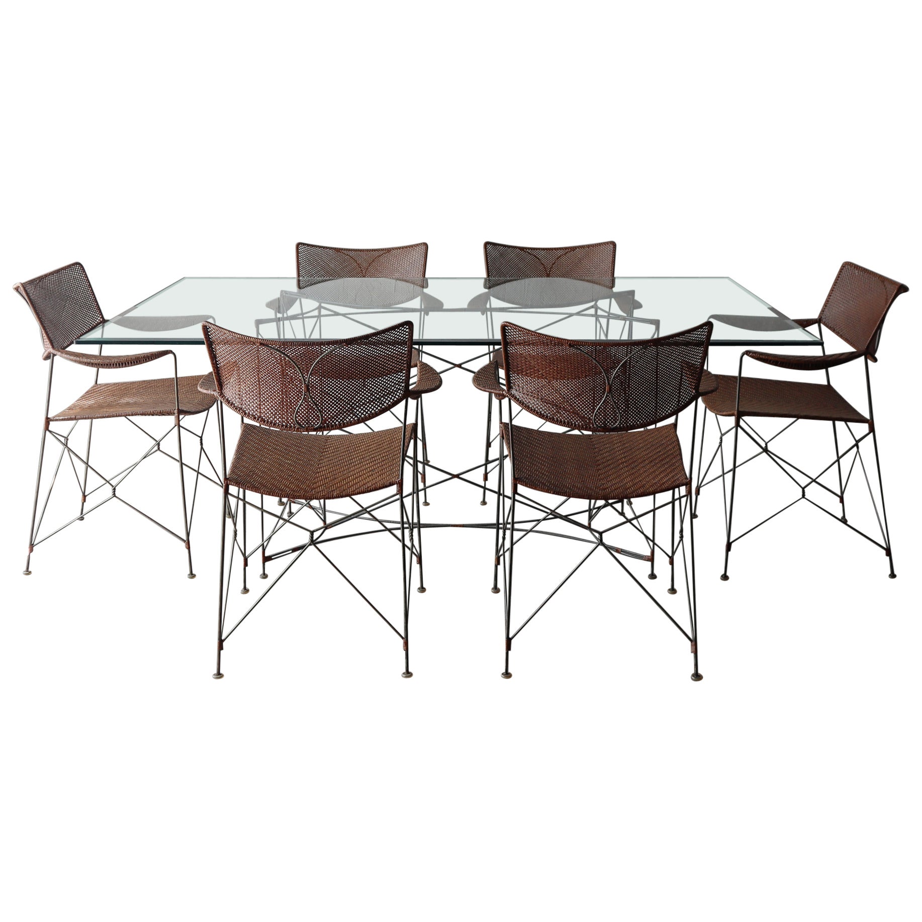 Yuzura Yamakawa Esszimmer-Set aus Stahldraht und Rattan im Angebot