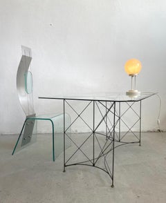 Yuzura Yamakawa Steel Wire and Rattan Dining Table or Desk, Japan 1980's