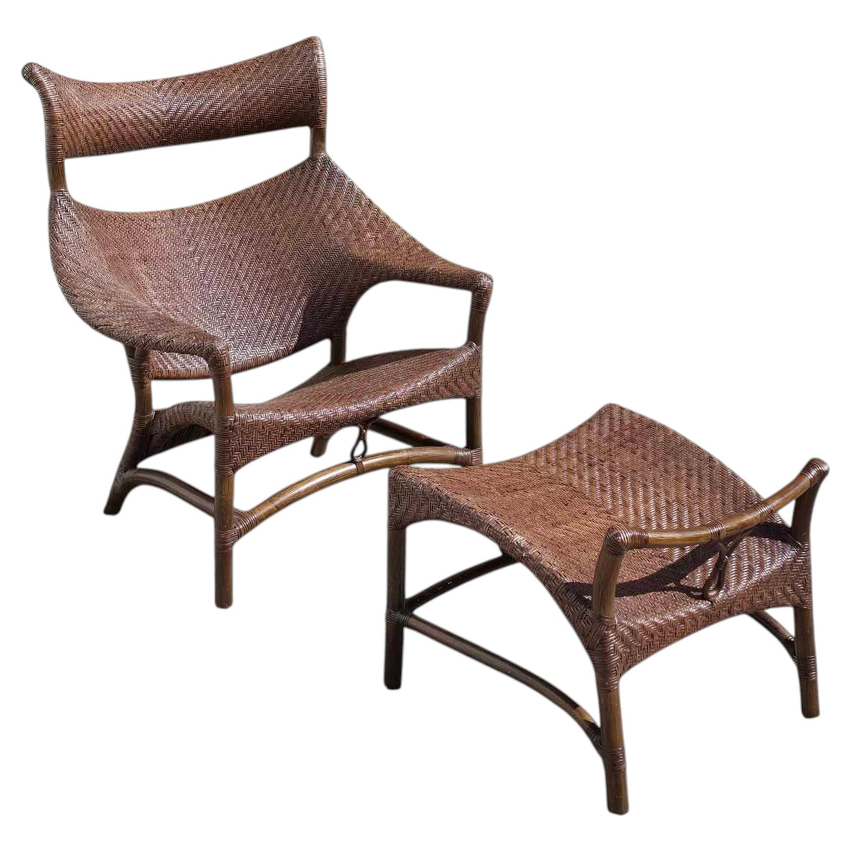 Yuzuro Yamakawa Lounge Chair and Ottoman in Rattan and Bamboo