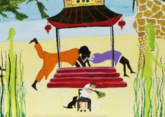 Pagoda and boubous Yvan Gradis Contemporary art painting colour humour landscape