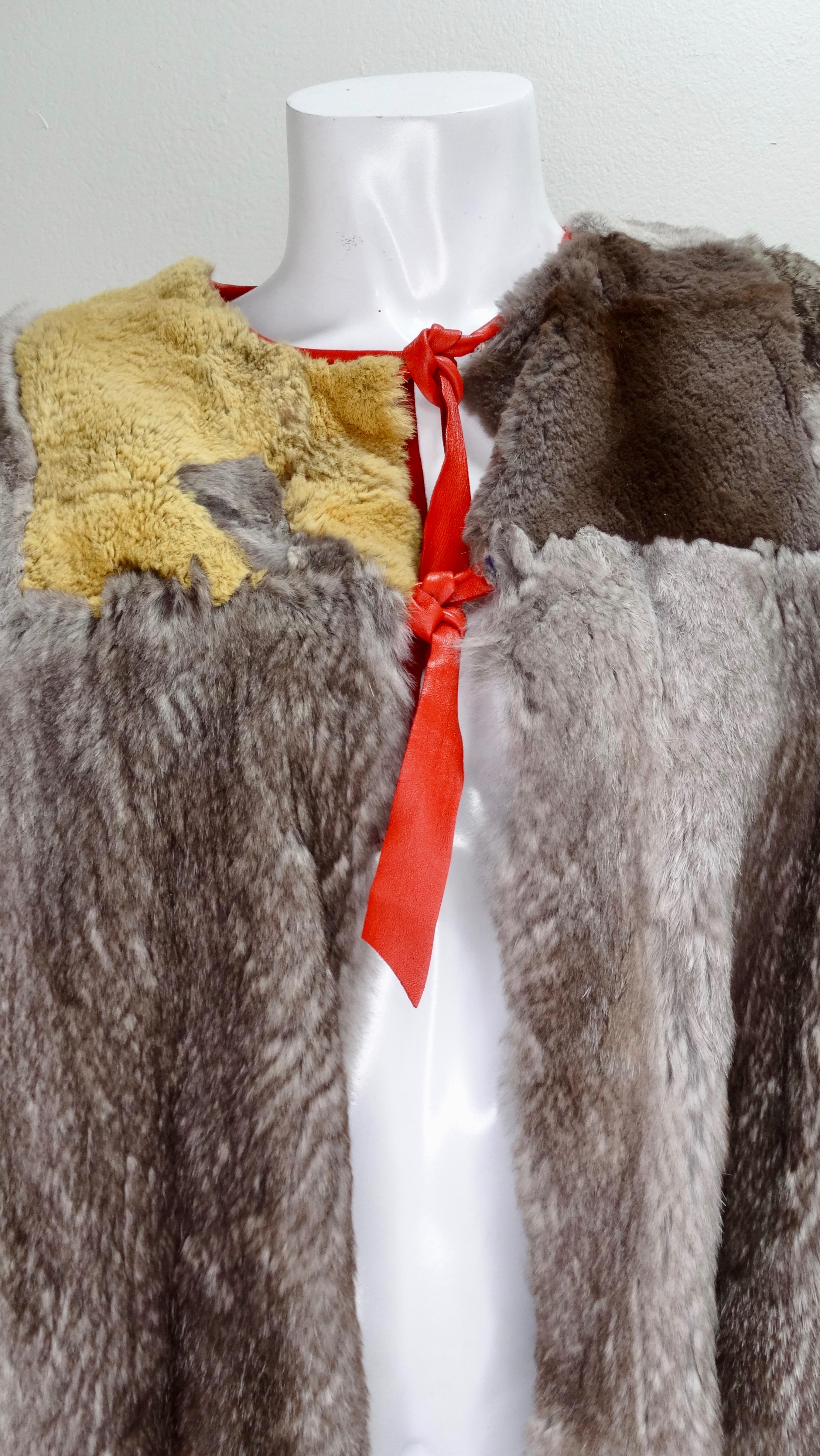 Gray Yvan & Marzia 1980s Panda Motif Rabbit Fur Jacket 