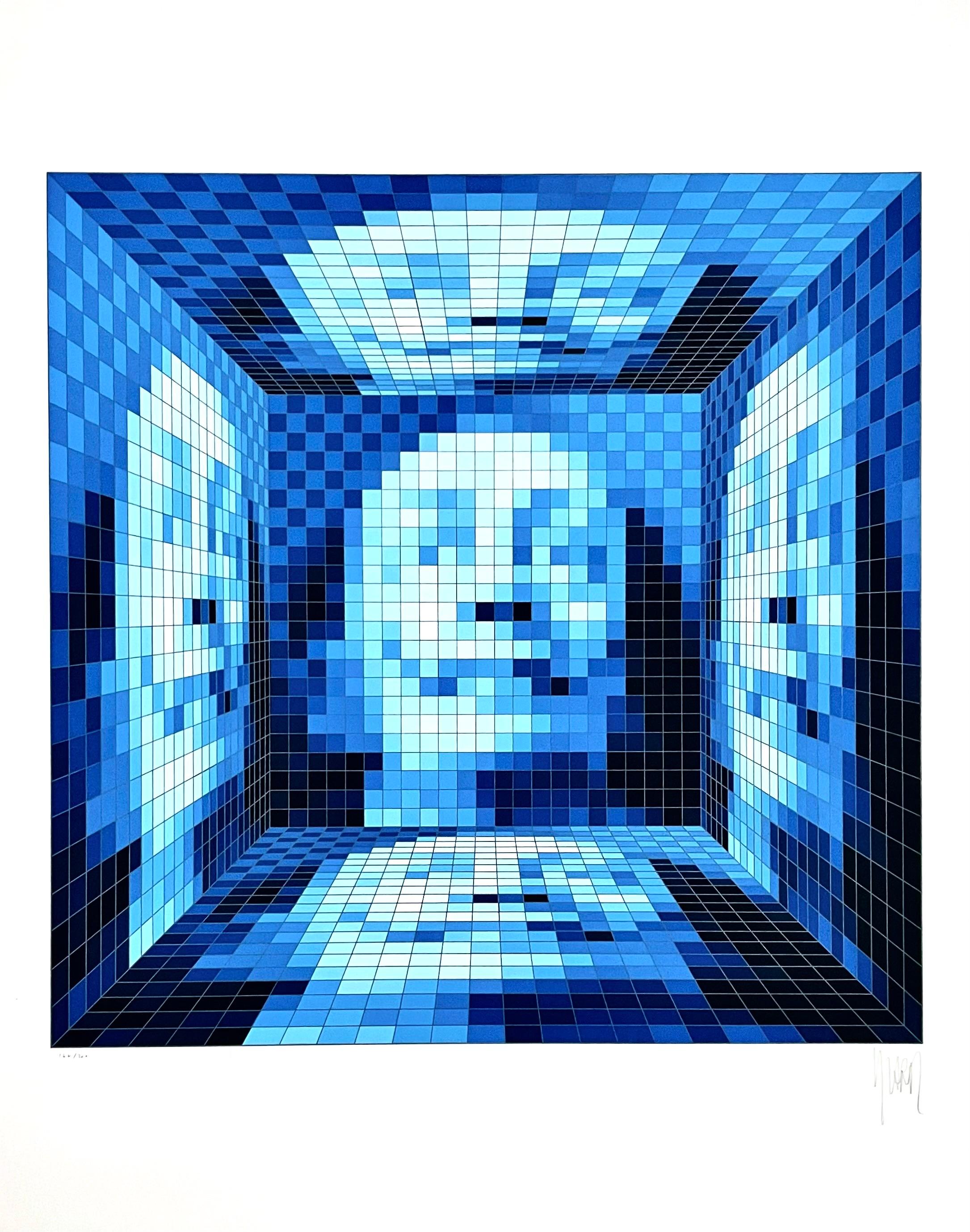 Fünf Gesichter von Dali #5, Yvaral (Blau), Portrait Print, von Yvaral (Jean-Pierre Vasarely)