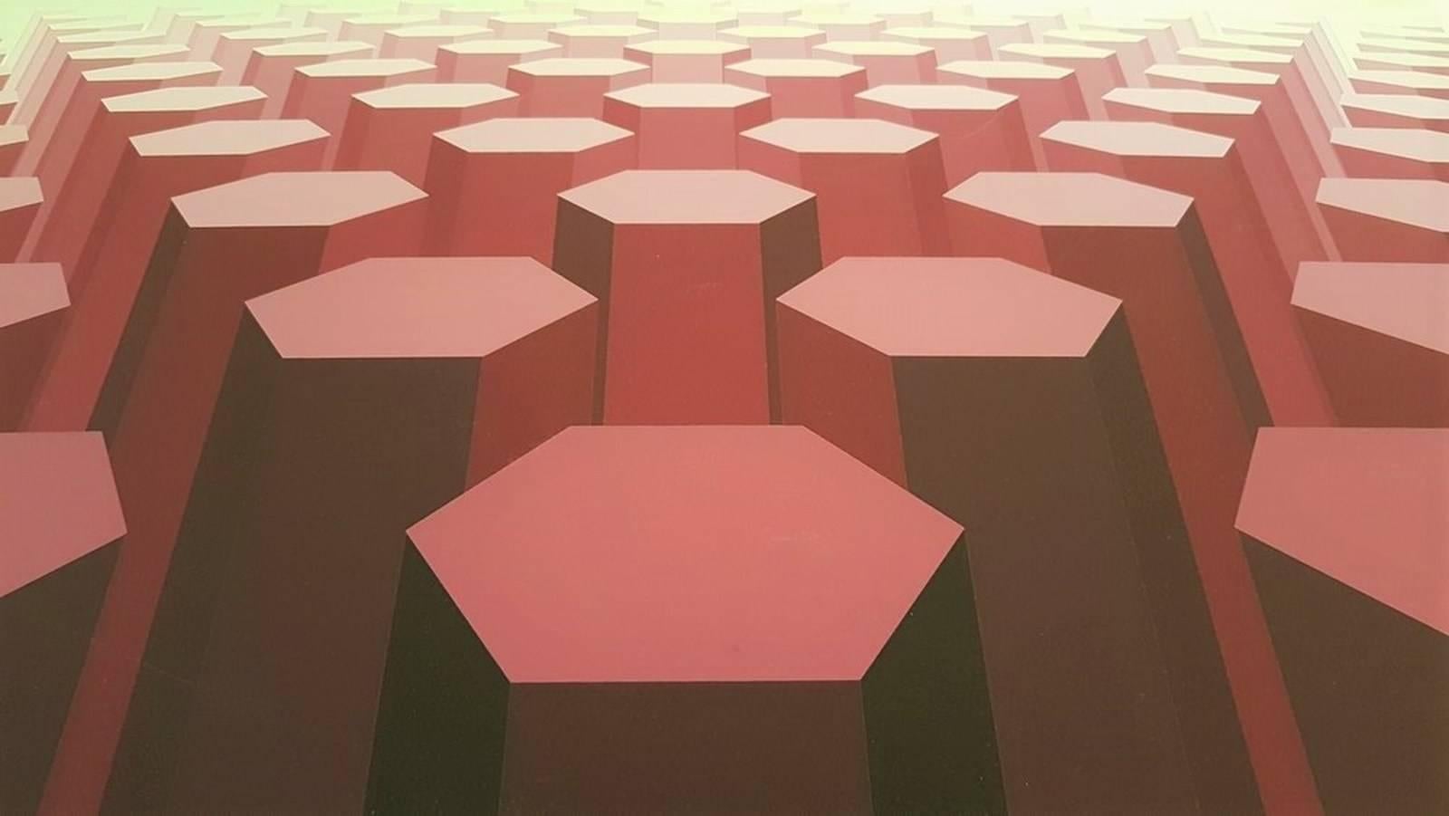 Horizon Structuré Mauve - Op Art Print by Yvaral (Jean-Pierre Vasarely)