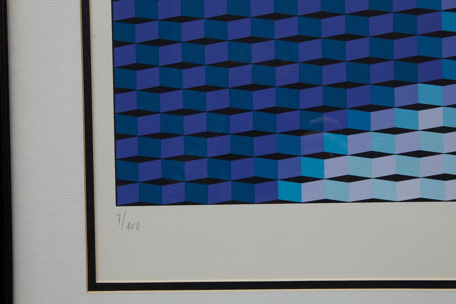 Mona Lisa - Gray Abstract Print by Yvaral (Jean-Pierre Vasarely)