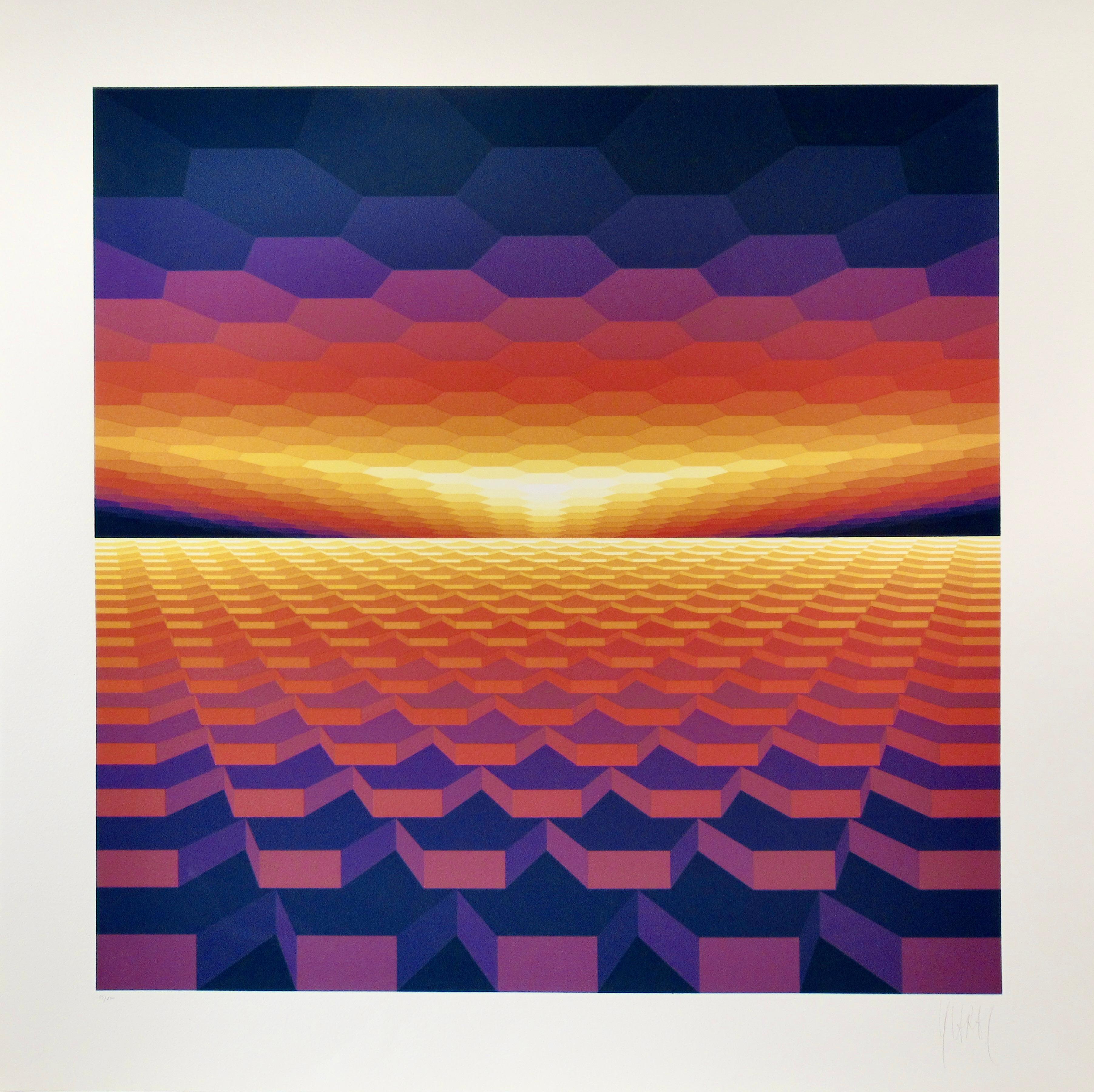 Abstract Print de Yvaral (Jean-Pierre Vasarely) - Amanecer óptico