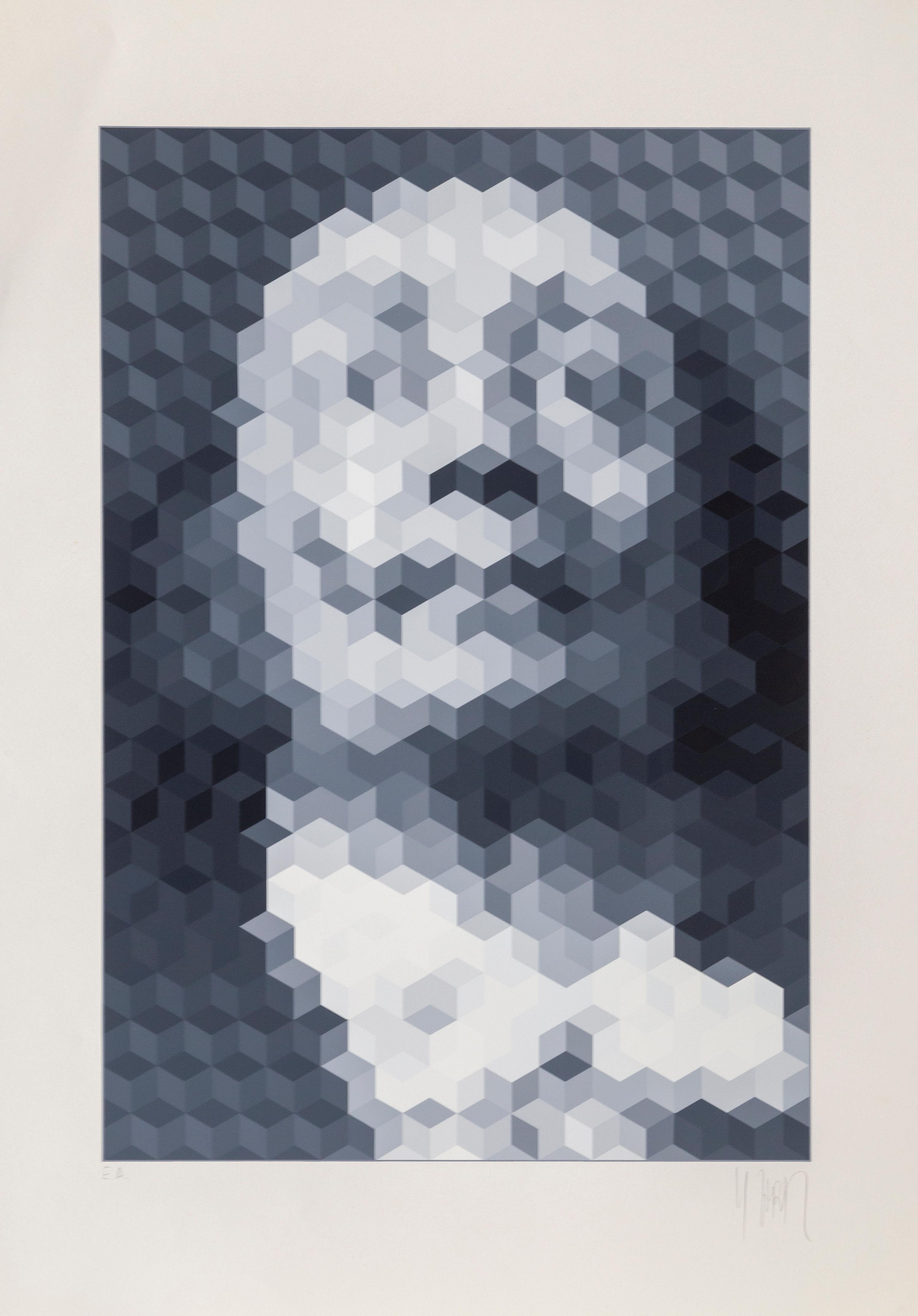 Yvaral (Jean-Pierre Vasarely) Portrait Print - Salvador Dali, OP Art Portrait by Yvaral Jean-Pierre Vasarely