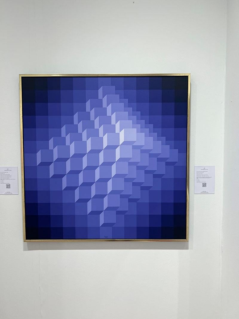 Structure Cubique B. - Violet Abstract Painting par Yvaral (Jean-Pierre Vasarely)