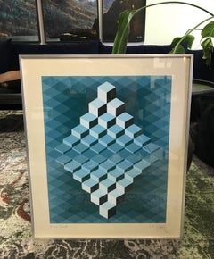 Yvaral (Jean-Pierre Vasarely) firmato Geometrico francese Opt-Art serigrafia a colori